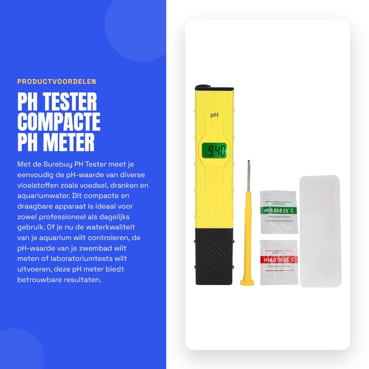 Dailygoods - PH Tester - Compacte pH Meter voor Voedsel, Dranken en Waterkwaliteit