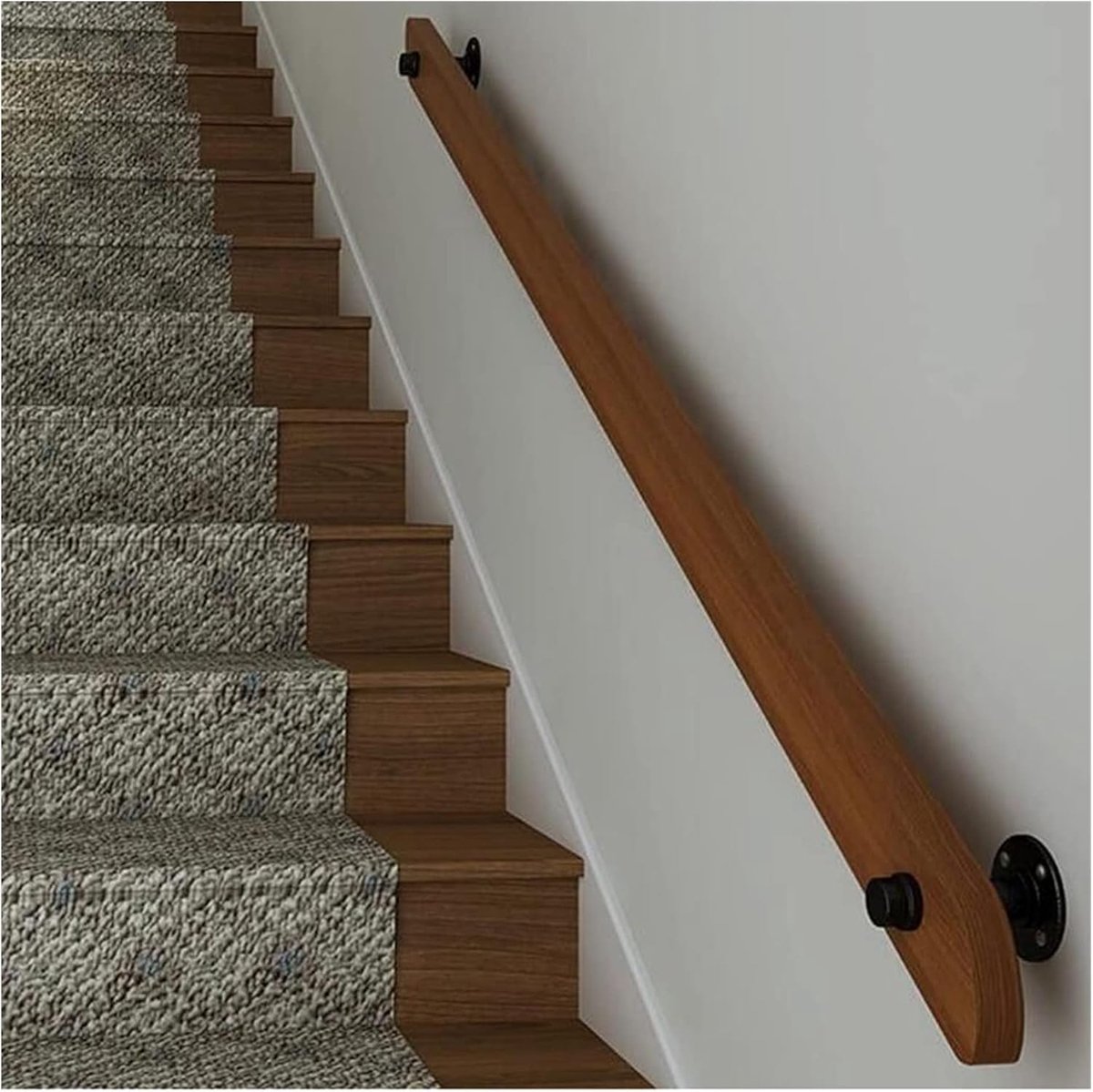 Houten Trapleuning - Wandsteun - Veiligheid Binnenshuis - Massief Hout - 80cm - Naturel