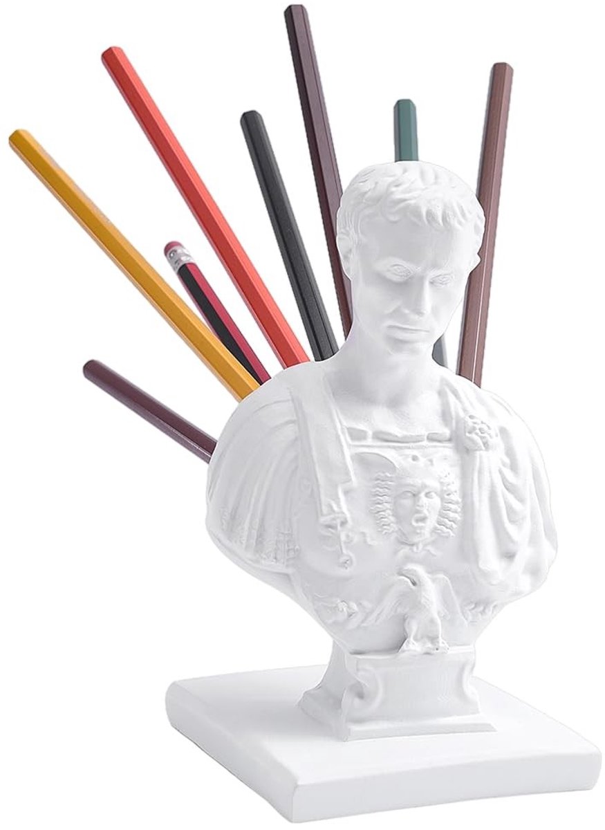 Dailygoods - WADORN Julius Caesar Potloodhouder Grappige Hars Buste Standbeeld Pen en Potlood Houder Nieuwigheid Romeinse Decor Bureau Organizer voor Thuis Bureau Kantoor Gift Geschiedenis Leraar Ides van Maart