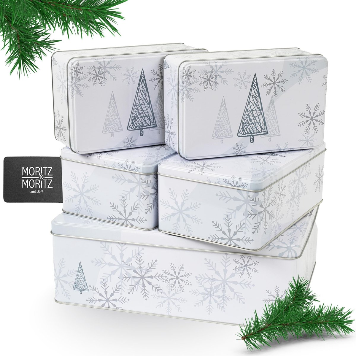 Dailygoods- Koekjesblikjes 5-delige set - Feestelijk design - Voorraaddozen - Stapelbaar - Duurzaam - Robuust plaatstaal - Koekjesdozen
