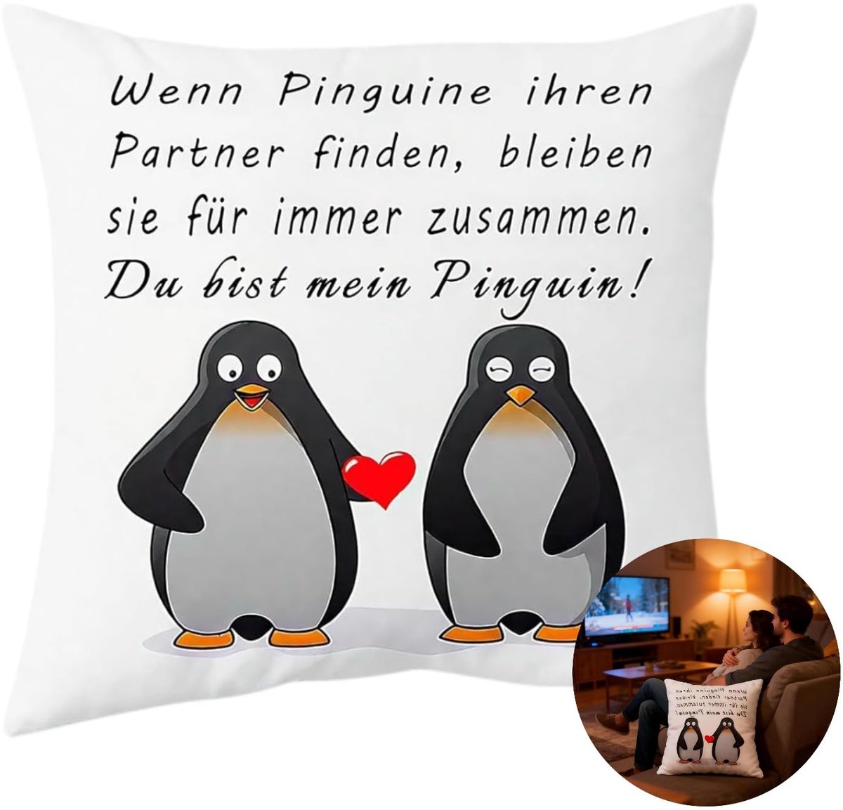 Dailygoods - Paar cadeaus voor partner pinguïn cadeau jubileum voor hem haar kussensloop 45 x 45 cm, cadeau bruiloft verjaardag Kerstmis Valentijnsdag paar geschenken