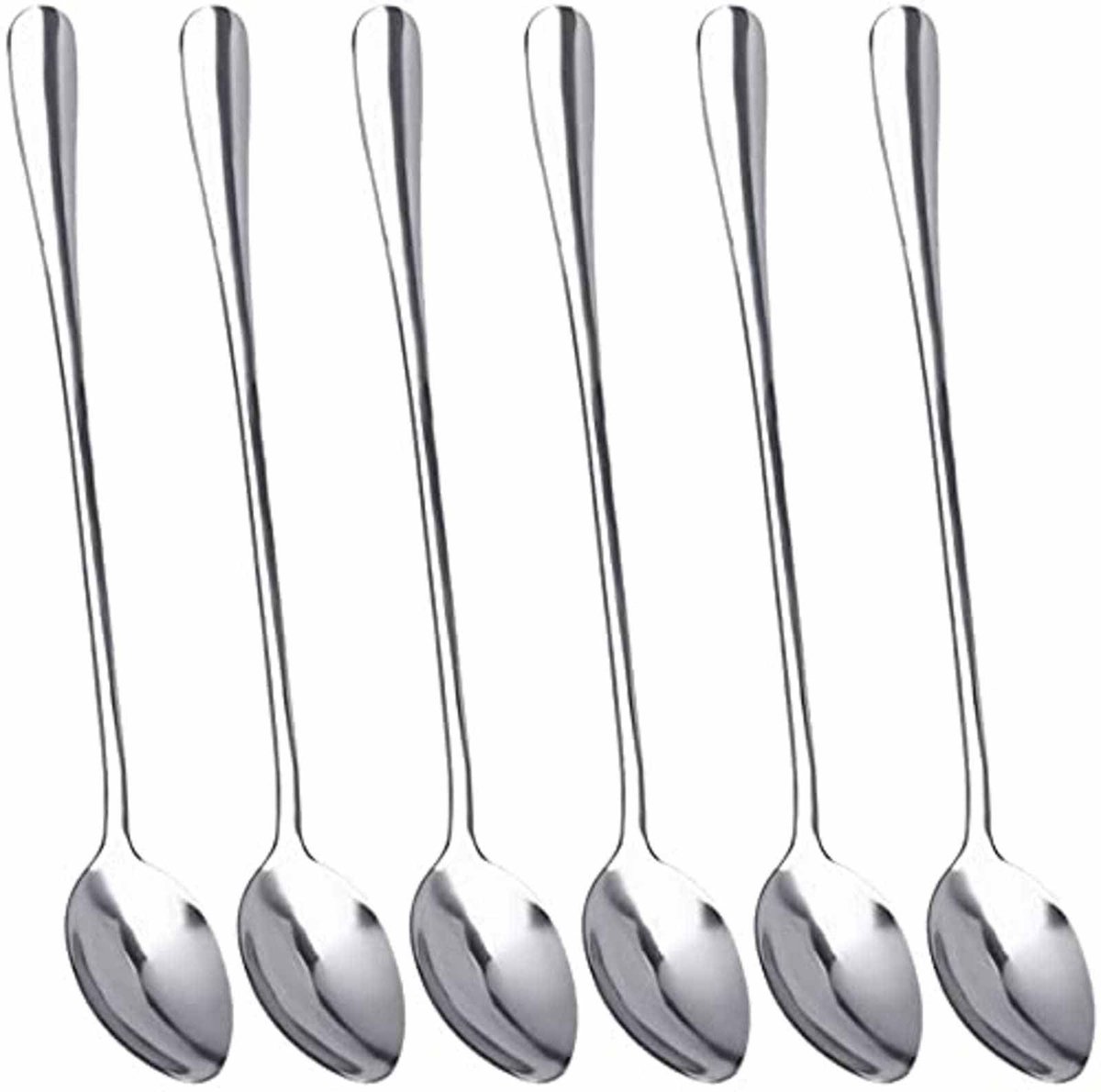 Dailygoods- Latte Lepel Set 6 Stuks - Roestvrij Staal - Lange Steel 19 cm - Duurzaam - Vaatwasmachinebestendig - Ideaal voor Koffie/Thee - Theelepel