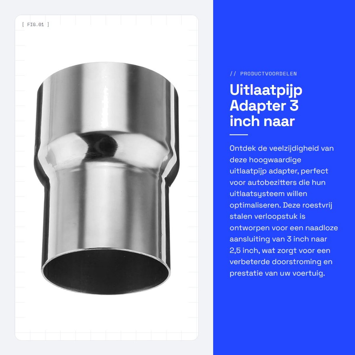 Dailygoods - Uitlaatpijp Adapter 3 inch naar 2,5 inch - Roestvrij Staal - Verloopstuk - Stevig en Duurzaam - Geschikt voor Auto's - 76,5 mm naar 63,5 mm