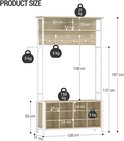Afmetingen van de garderobekast met schoenenbank: 108x31x187 cm. Met gewichten en afmetingen.