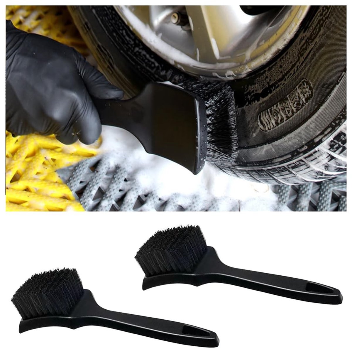 Solidchoice - Velgenborstel - Antislip handgrepen - Ergonomisch design - Zwart - Bandenborstel - Autoverzorging - Geschikt voor auto en motorfiets