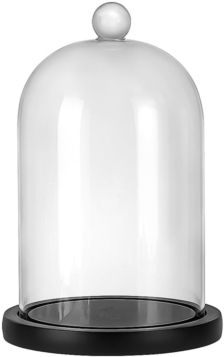 Glazen Cloche Dome met Houten Basis - Zwart