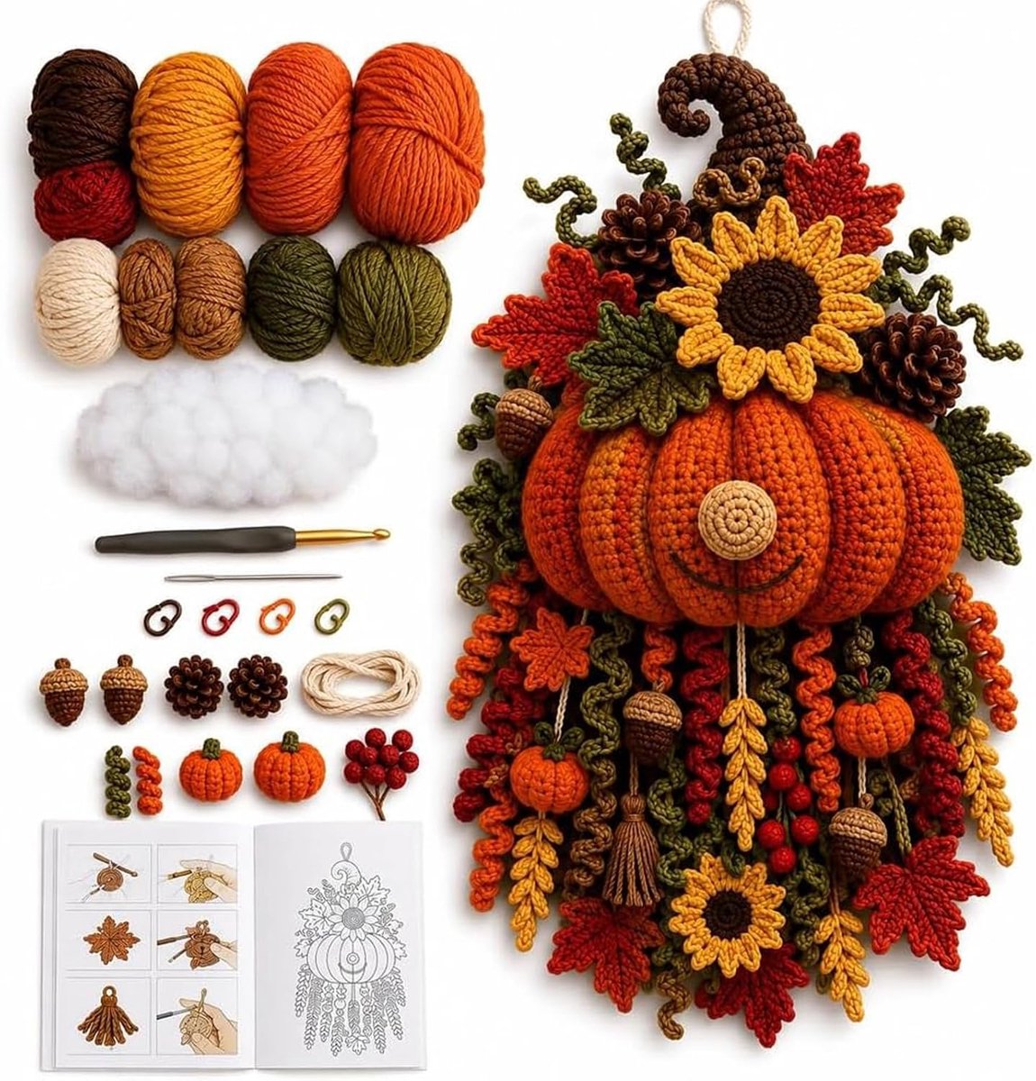 Haakpakket Halloween - Halloween Haakset - DIY haakpakket - Gehaakte deurhanger - Handgemaakte set - Woondecoratie - Halloweenversieringen - Feestelijke versieringen - Halloween - Halloween cadeaus - Oranje