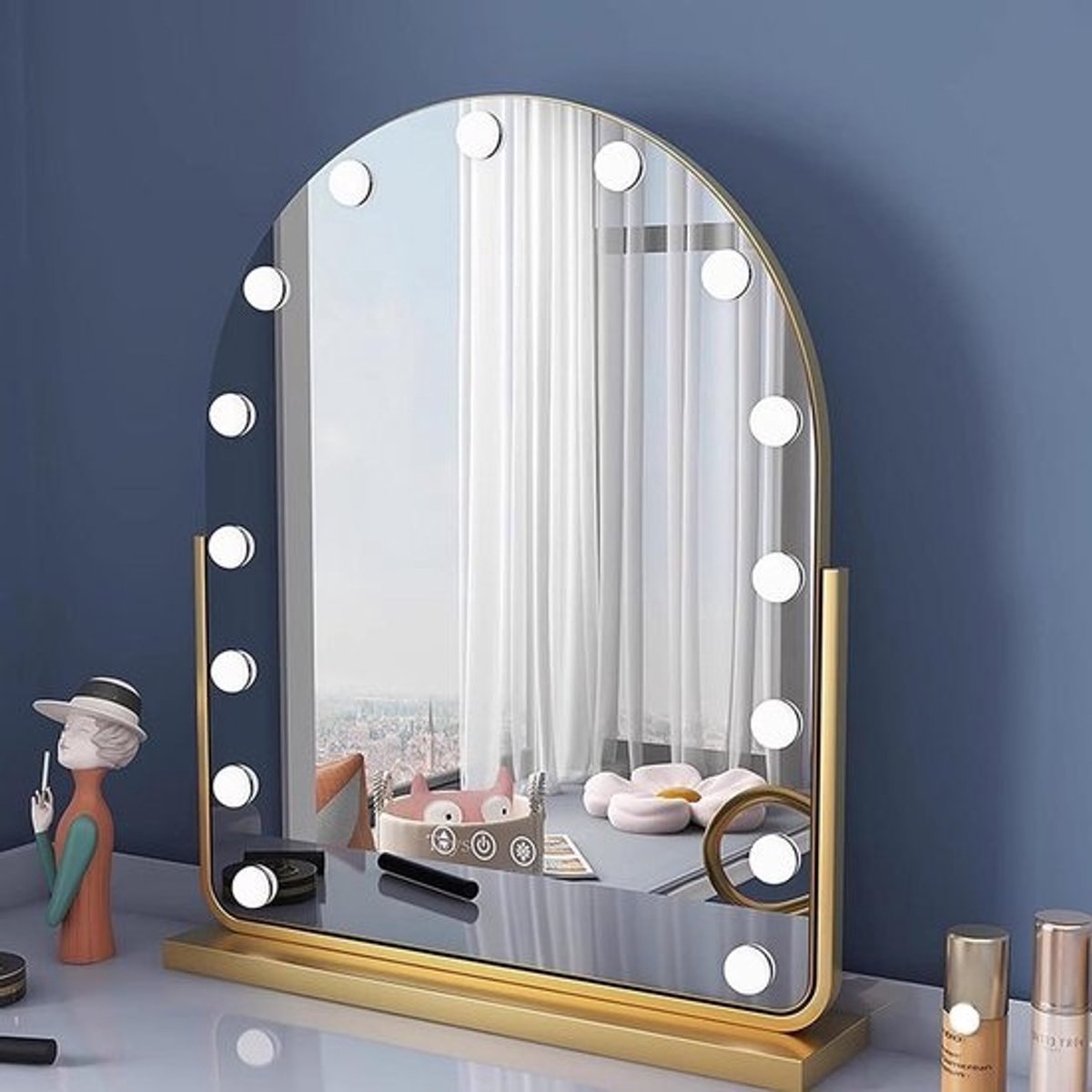 Verlichte Make-up Spiegel - Tafelspiegel Vanity - Make-up Aanbrengen - 360 Graden Rotatie - 7-15 LED Lampen - Goud