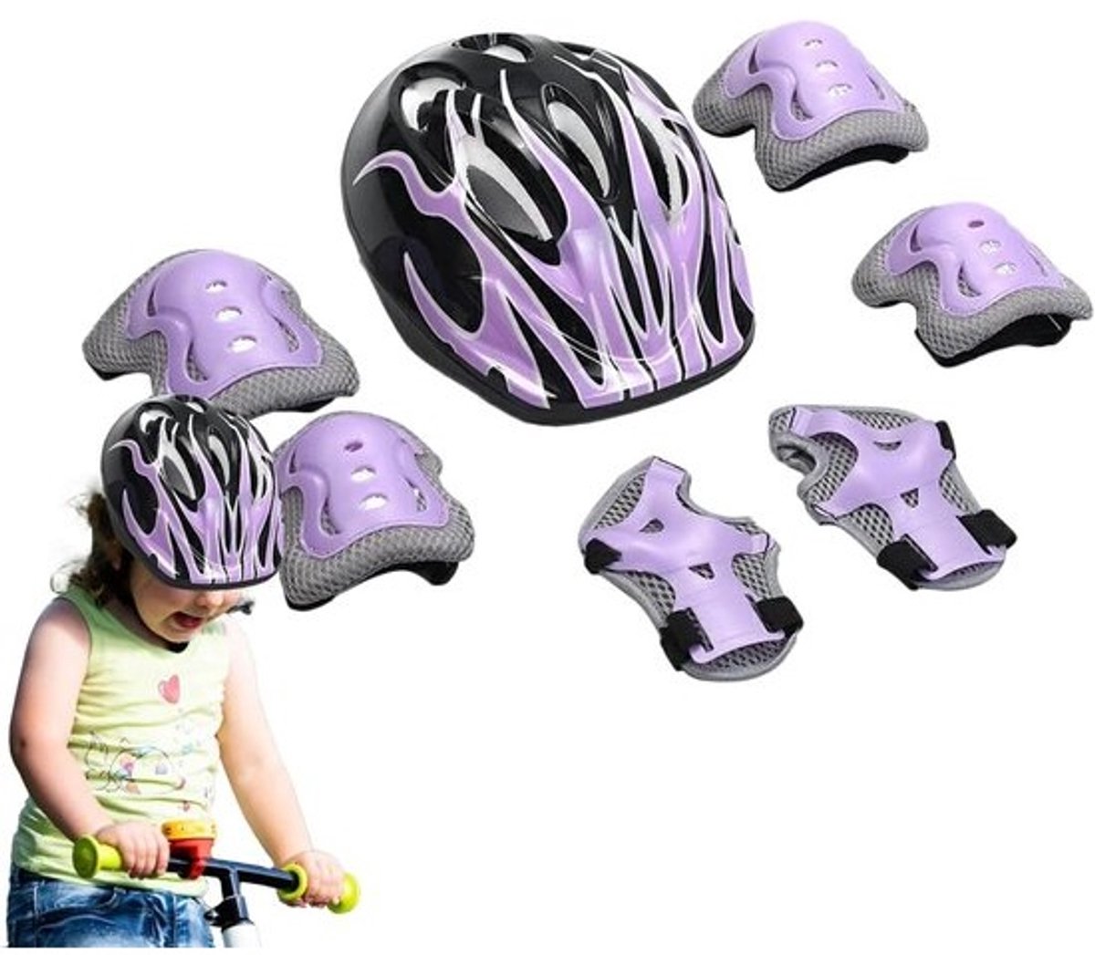 Kinderen Beschermingsset - Helm en Pads - Outdoor Sporten - Schokabsorberende Voering - Verstelbaar - Paars