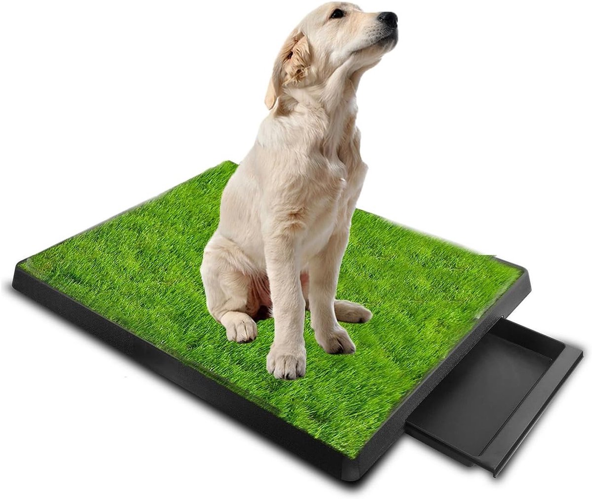 Hondentoilet met duurzaam kunstgras voor binnen en buiten, herbruikbaar en eenvoudig te reinigen, ideaal voor kleine en middelgrote honden, 63 x 51 cm