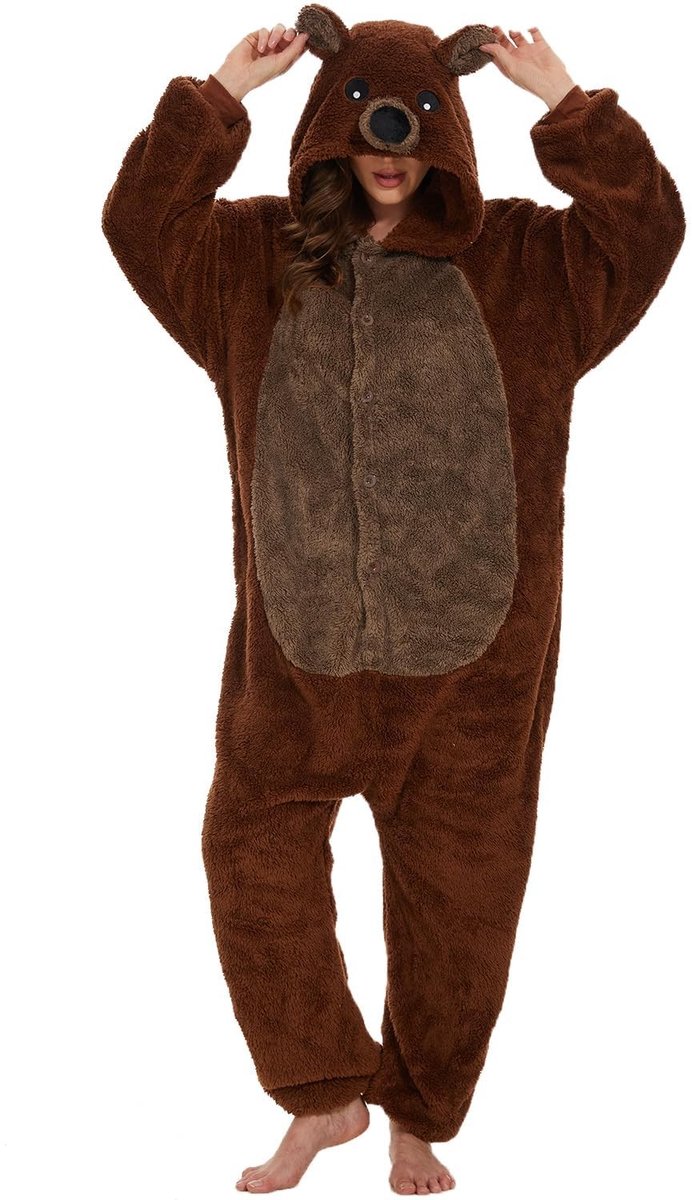 Dieren Pyjama Jumpsuit - Bruine Beer - Unisex