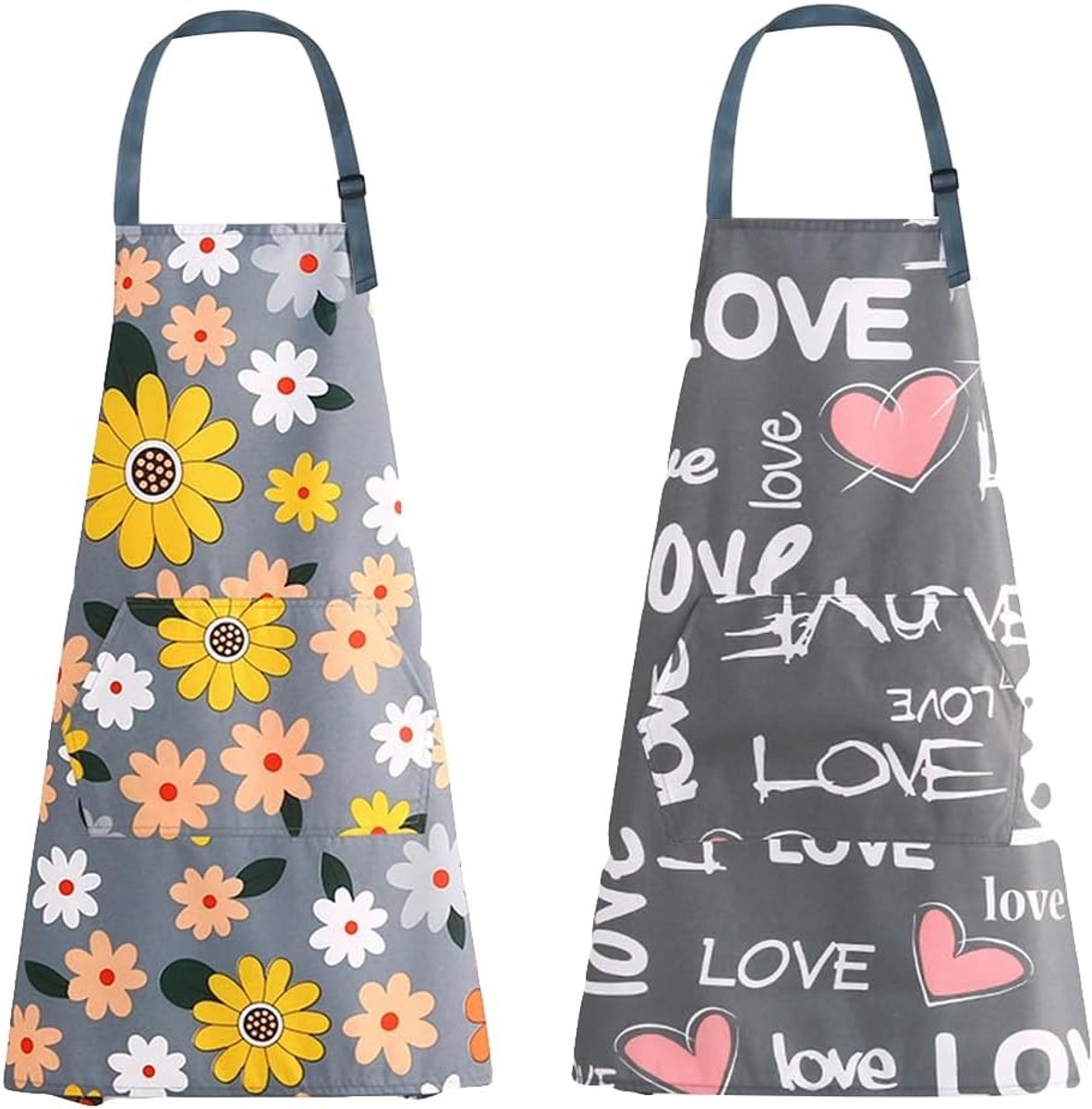 Keukenschort Set van 2, Verstelbaar Schort met 2 Zakjes voor Koken, Geschikt voor Thuis en Professioneel Gebruik in Restaurant en Café