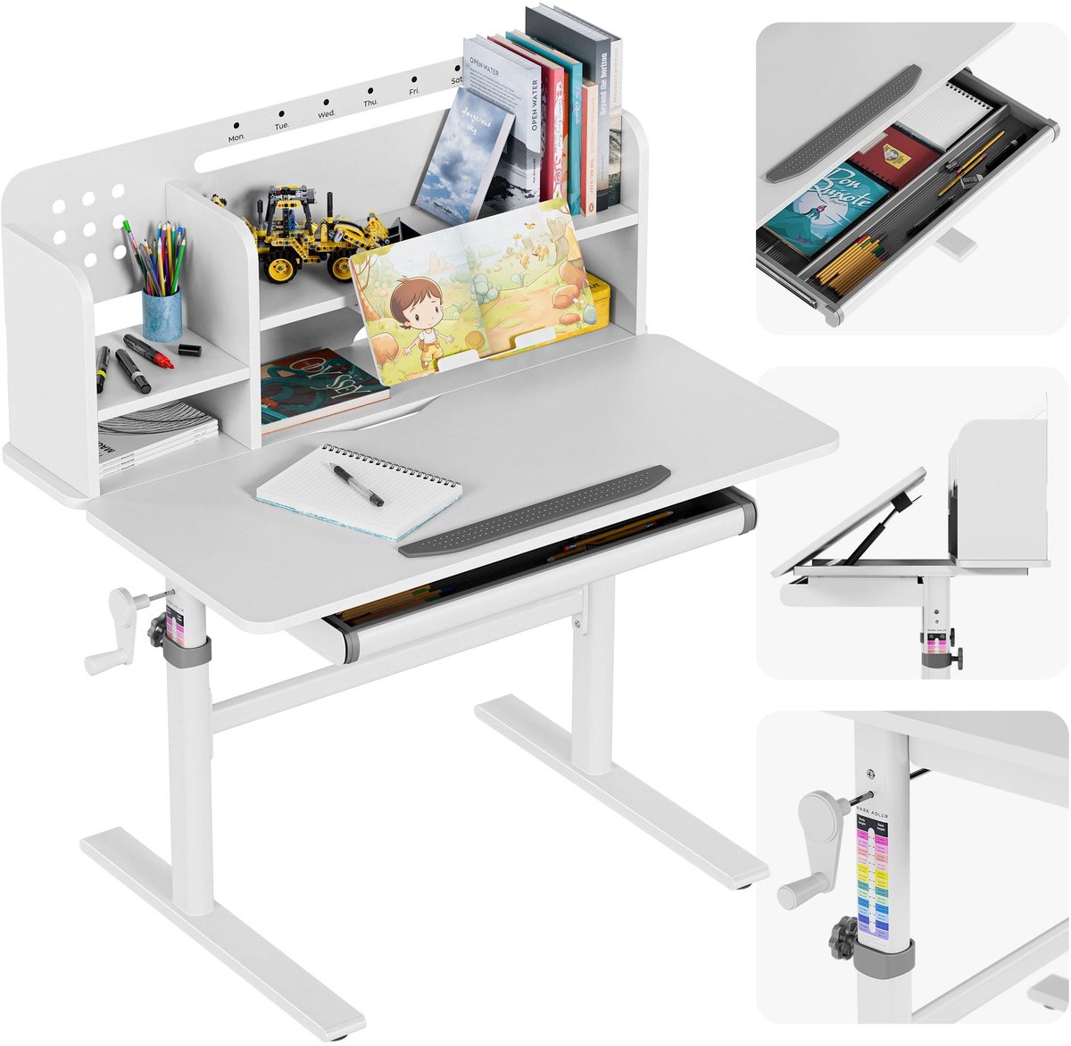 Ergonomische Kinderbureau - Hoogte Verstelbaar - 100 x 60 cm - Modern Design - Wit