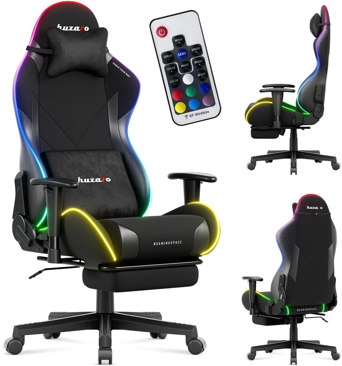 Ergonomische Gaming Stoel met Voetsteun en 150 kg Draagcapaciteit - Zwart