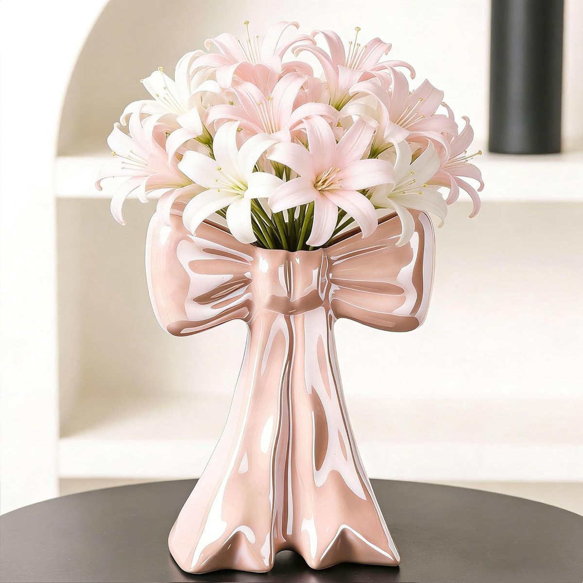 Iridescent Roze Boog Vazen voor Tafeldecoratie, Keramisch, Modern en Vintage voor Gedroogde Bloemen en Bruiloften
