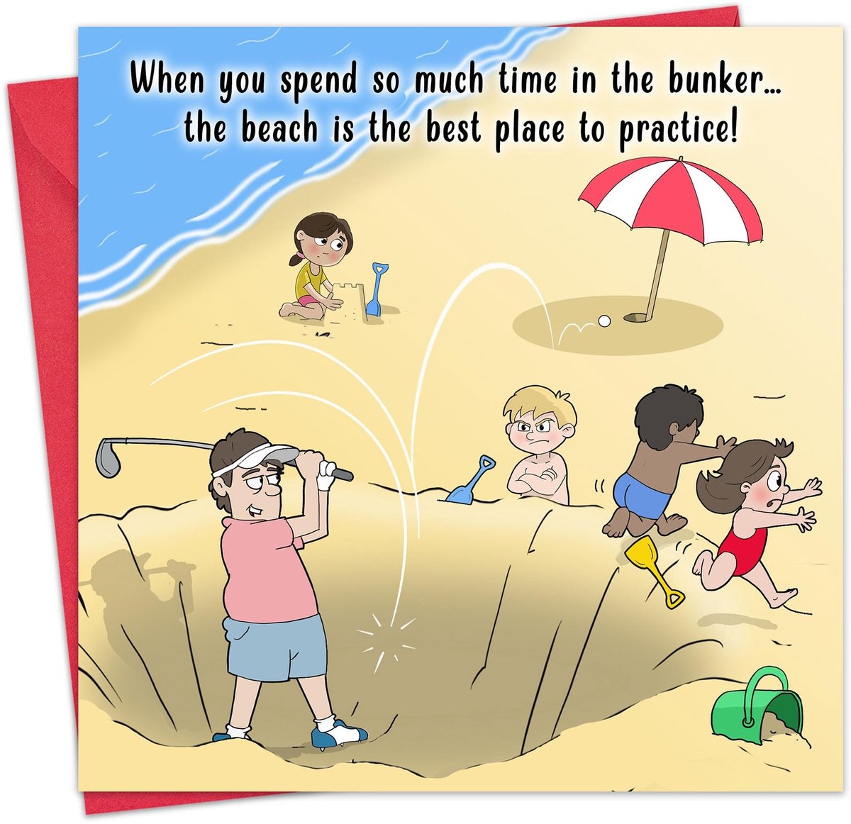 Humoristische verjaardagskaart voor mannen - golf en strand thema