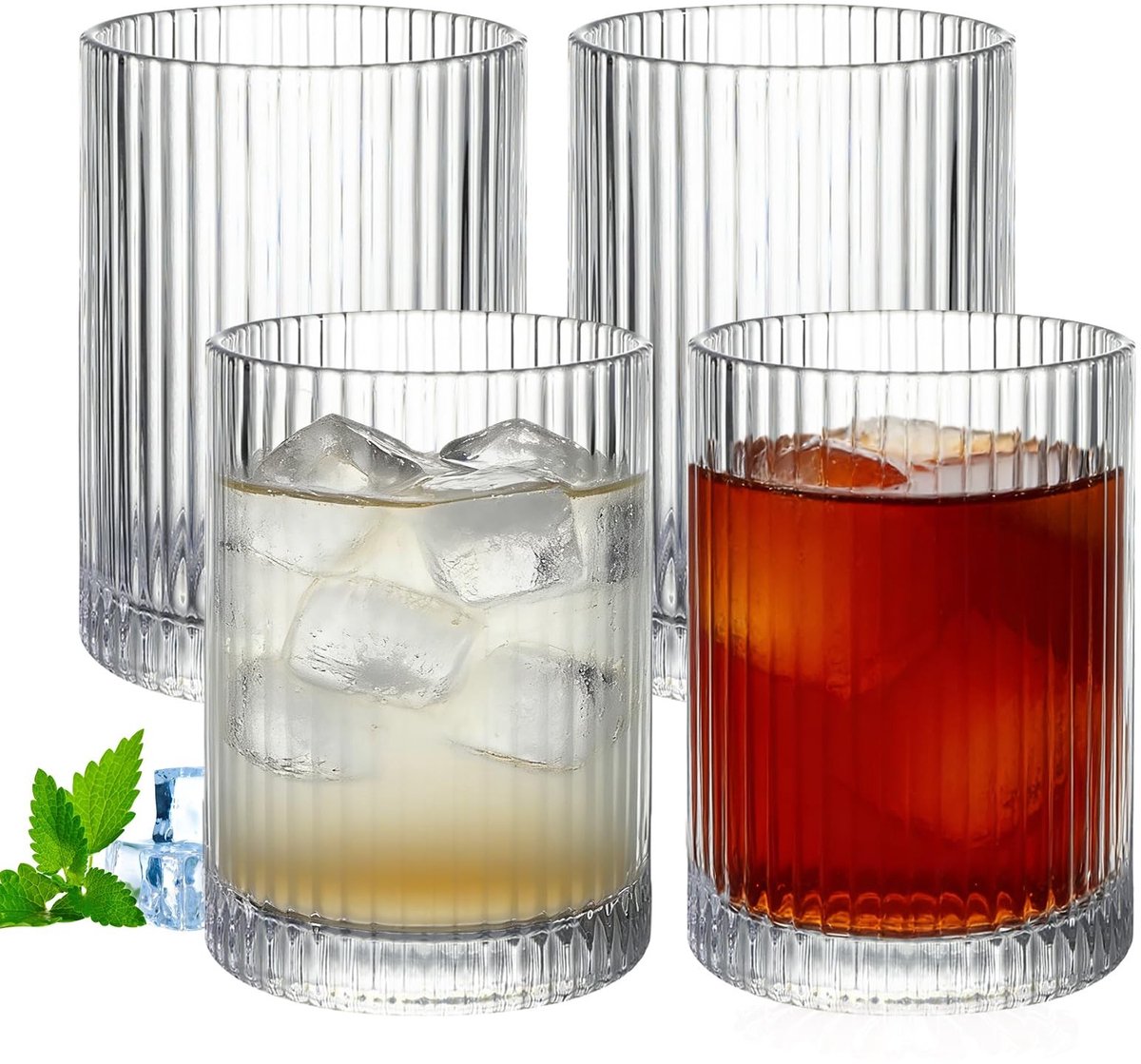Set van 4 Ribbelglas Drinkglazen - 250 ml - Origami Stijl