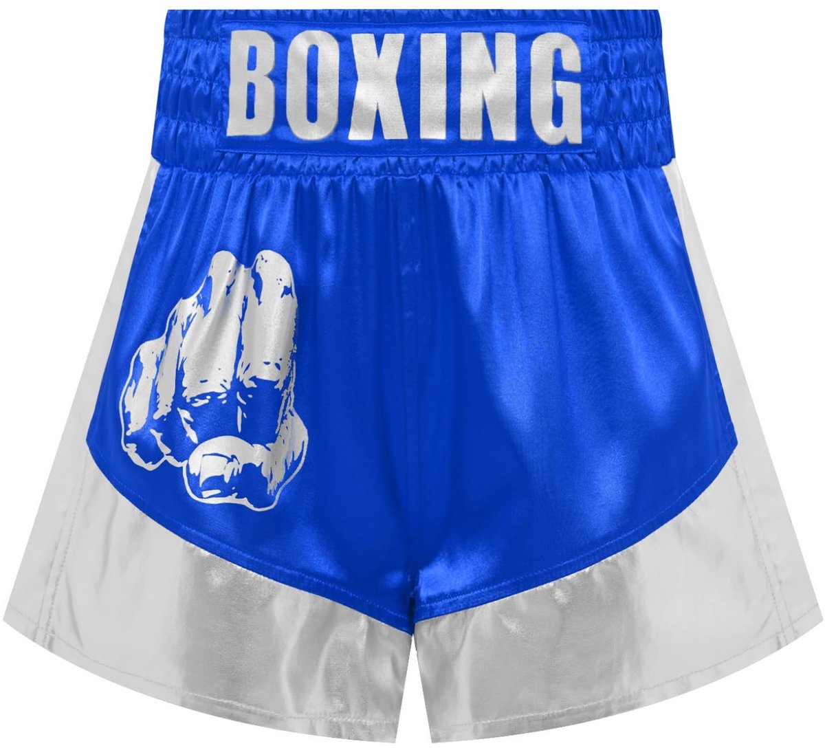 Muay Thai Kickboxing Shorts - Elastische Taille - Blauw/Zilver
