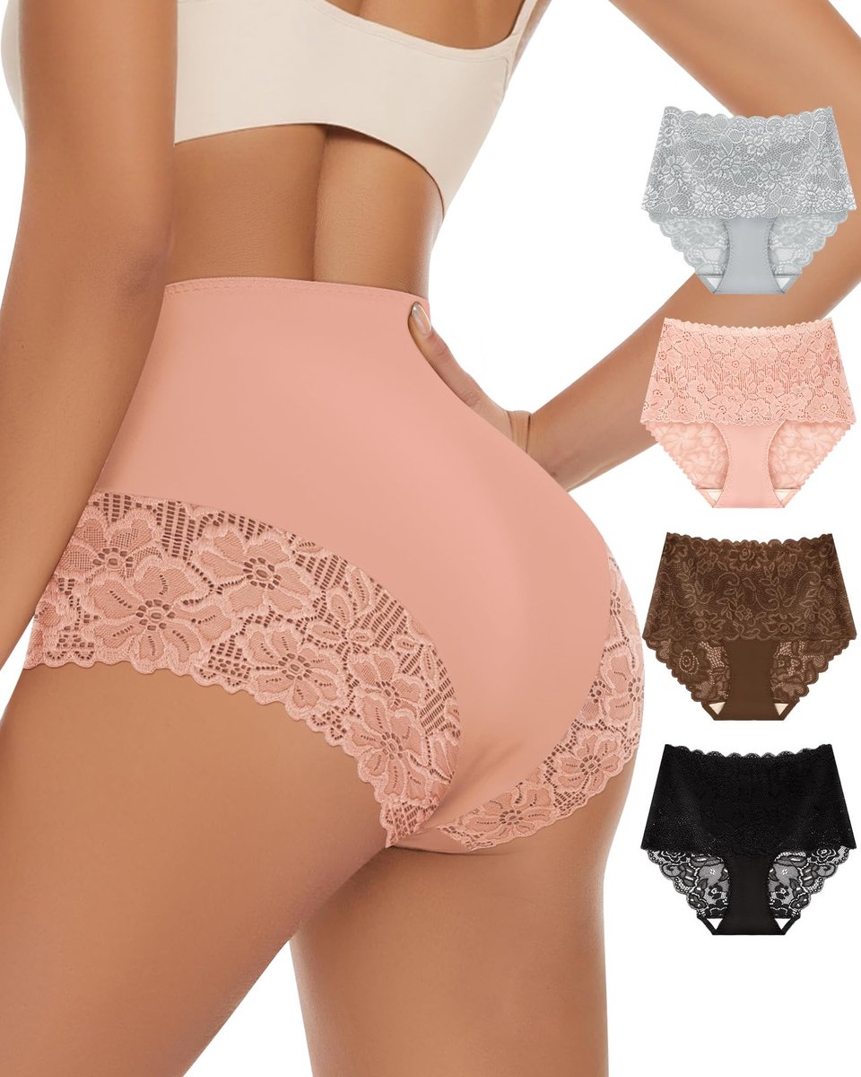 Set van 4 Dames Ondergoed - Hoog Taille en Bloemig