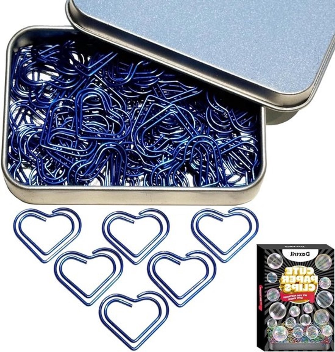Hart Paperclips - Bladwijzer Clips - Documenten Organiseren - Schattig Hart Ontwerp - 100 Stuks - Blauw