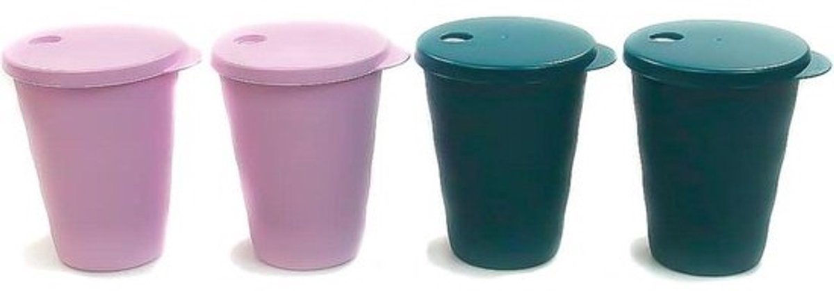 Rietjesbeker Set - Drinkbeker Mok - Koude Dranken Serveren - Luchtdicht Deksel - 330 ml - Roze Groen