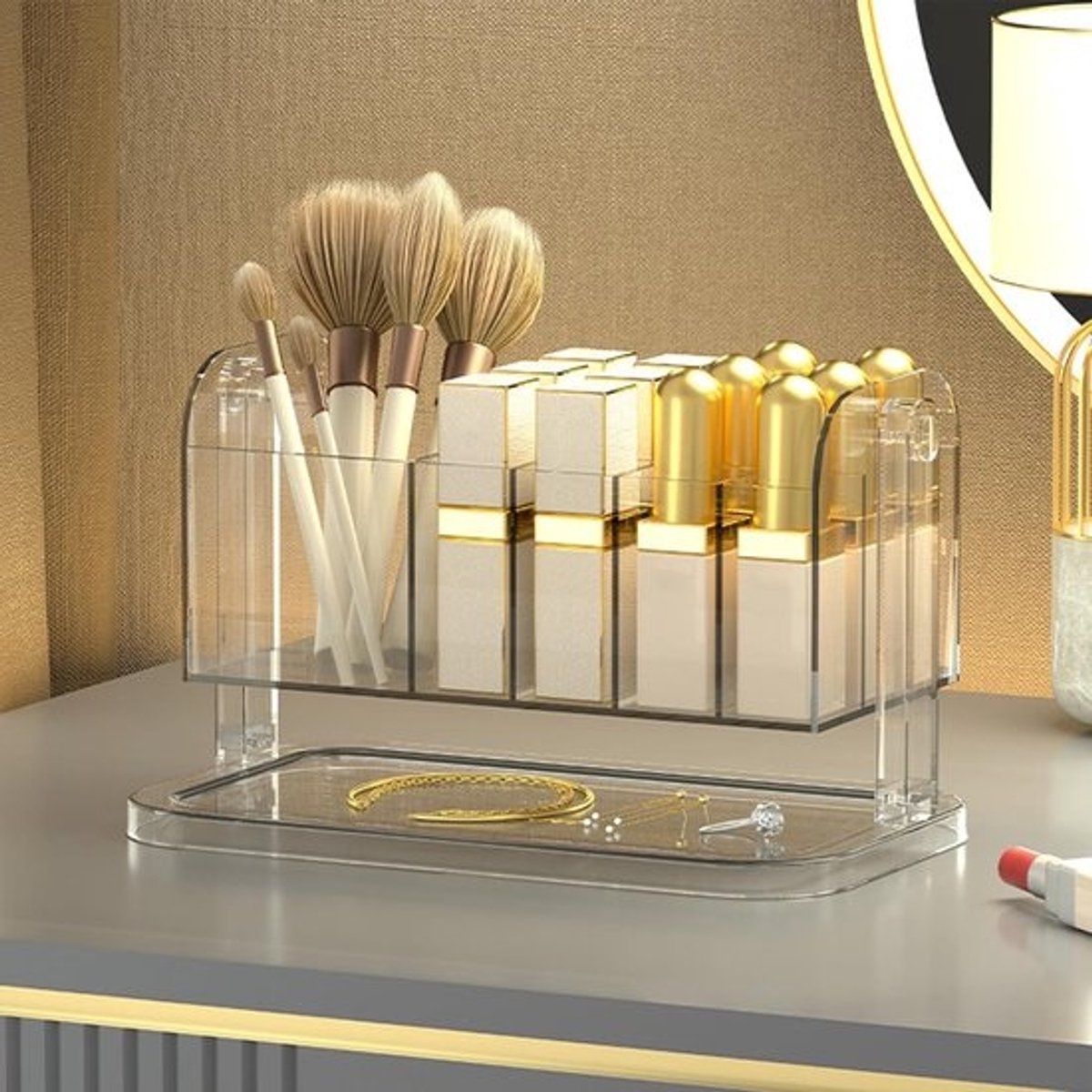 Cosmetica Organizer - Make-up Houder - Make-up Opbergen - Draaibaar Design - 23 x 14 x 14 cm - Transparant