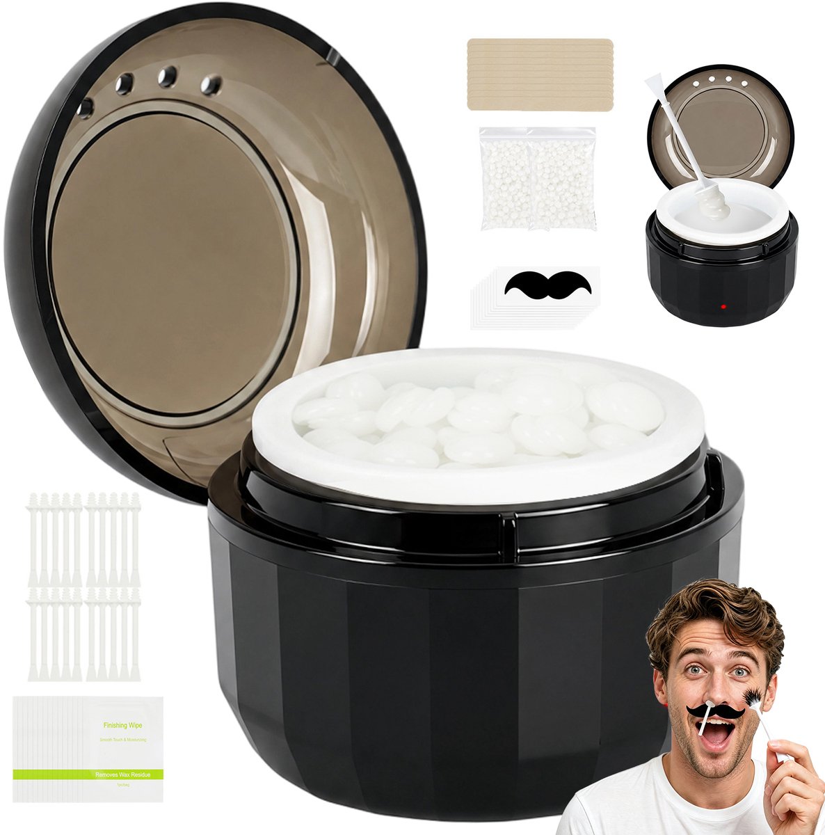 Ontharingsset - Wax Apparaat Set met 100 g Bonen - Wax Heater - Wax Beans Verwarmer - USB - Incl. 20 Stokjes - Neus Wax Beans Starter Set - Voor Neus & Oren & Wenkbrauwen - Thuis & Reis