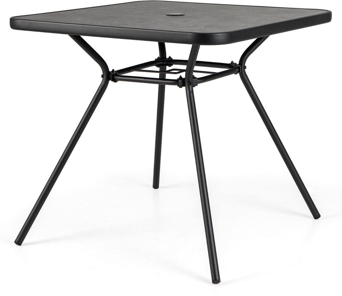 SureDeal® - Tuinmeubel - Vierkante Balkontafel Eettafel - Buiten - SPC Blad Parasolgat - Stevig Metalen - 80x80x72,5 cm - Zwart + Grijs