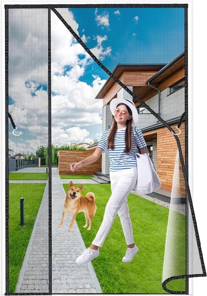 Magnetisch Vliegengordijn - Horndeur Vliegendeur - Insecten Buiten Houden - Zijwaarts Openend Ontwerp - 180x210 cm - Zwart