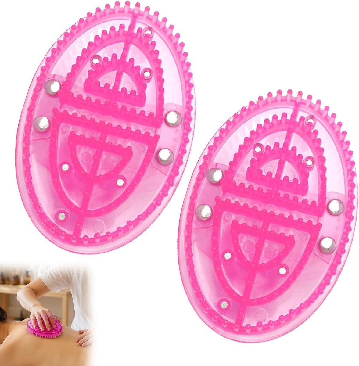 Massageborstel set van 2, roze kleur, magnetische borstel voor ontspanning en verzorging