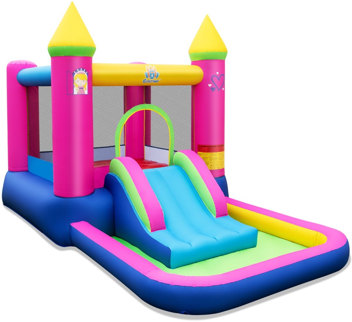SureDeal® - Kussen - Prinsessenthema Springkasteel - Kinderen - Glijbaan Basketbalhoepel - Ballenbad Springkasteel - 363x202x205 cm - Multicolour