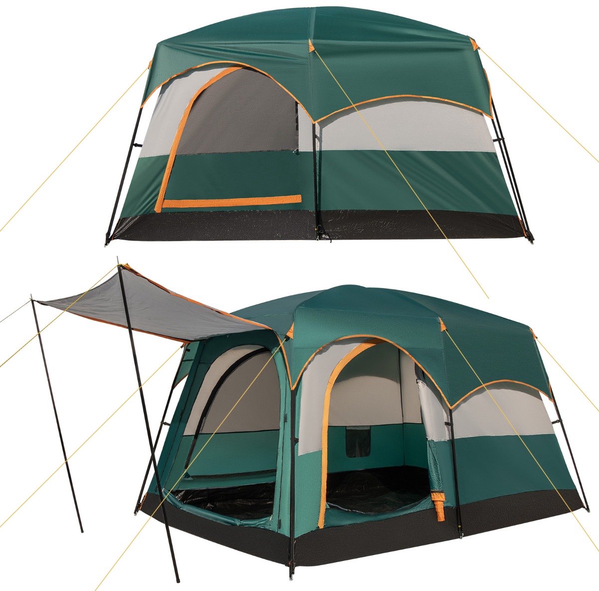 SureDeal® - Kamper - Kampeertent - Personen Kamers Dubbele - Kamperen Wandelen - 323x211x189 cm - Groen