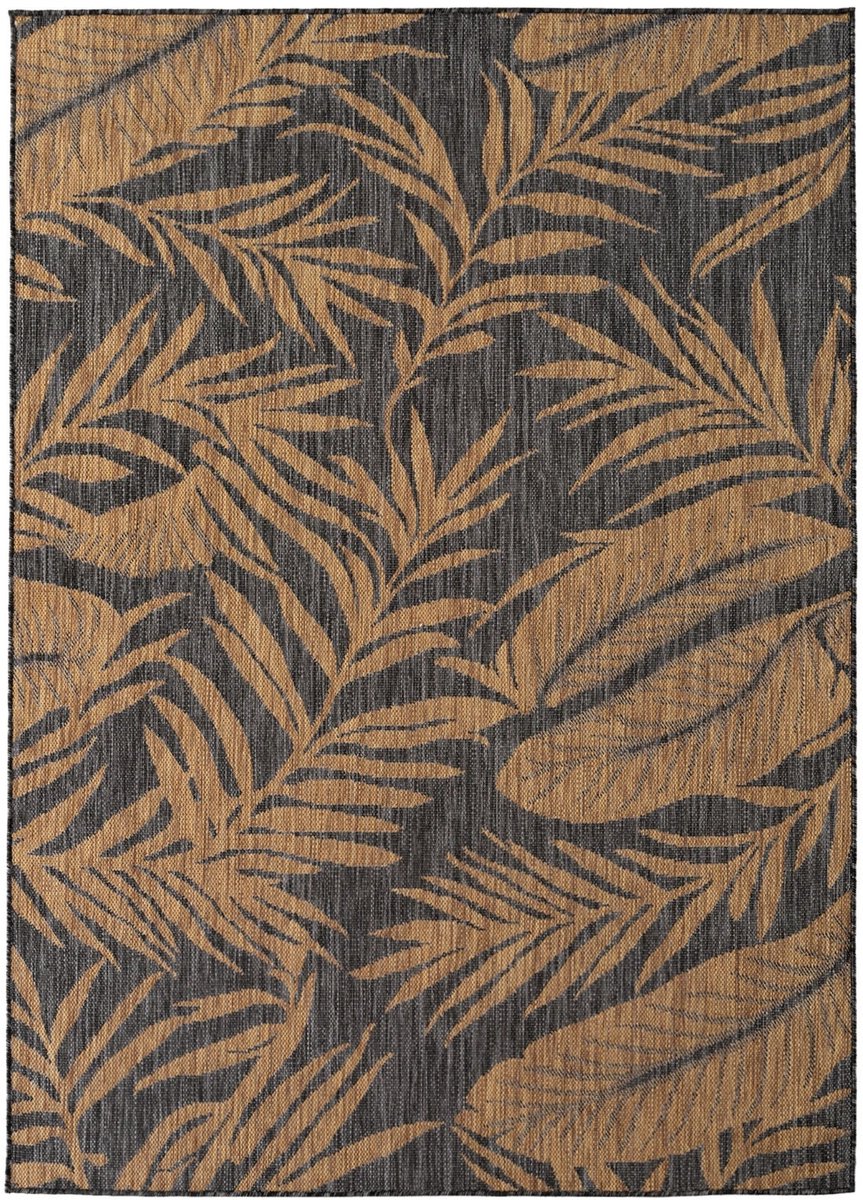 Dutch XXL Buitenkleed | Mira | Bladeren | Zwart | 160x220 cm | Buitentapijt | Tuintapijt