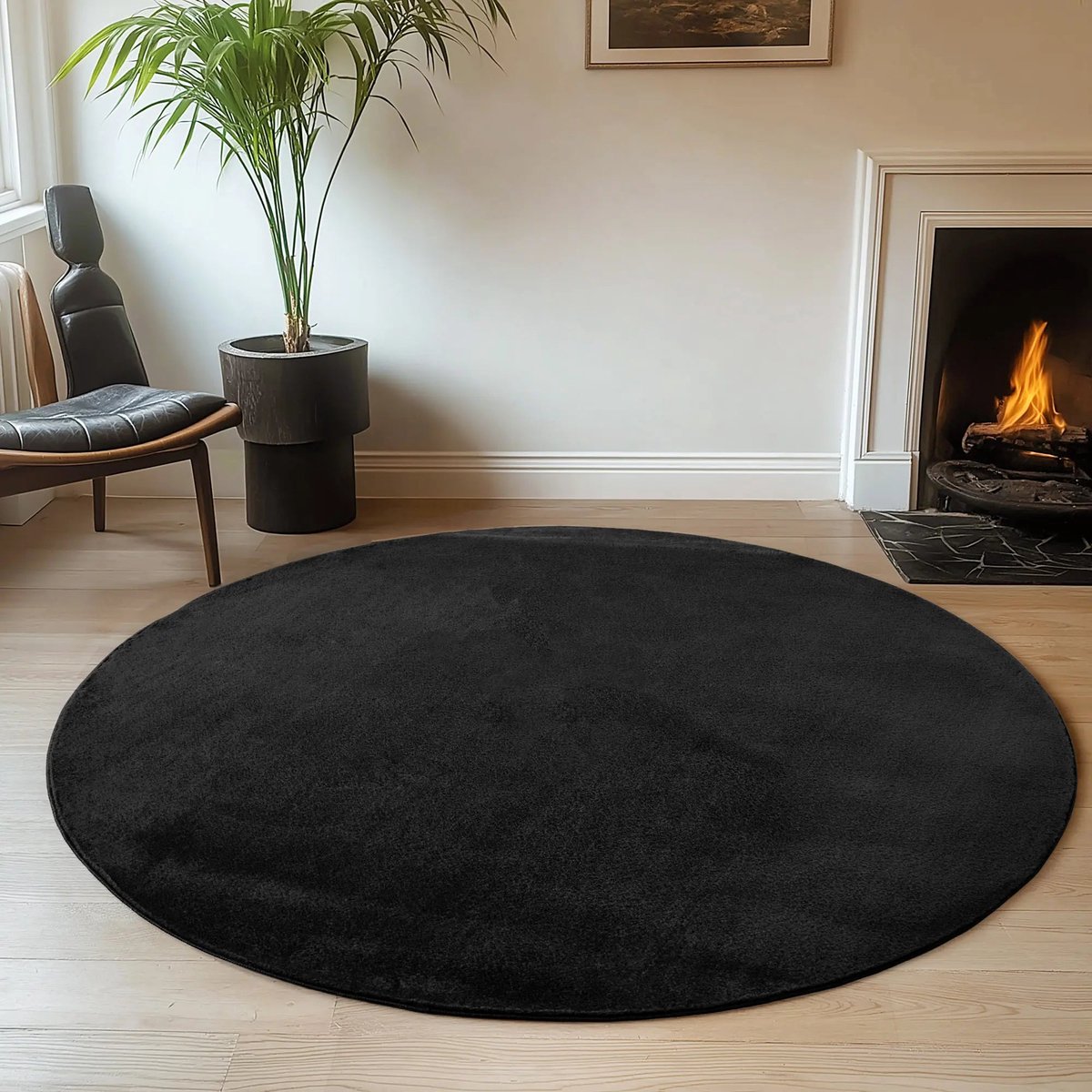 Dutch XXL Rond Wasbaar Vloerkleed | Tapijt | Joy | Uni | Zwart | 120x120 cm
