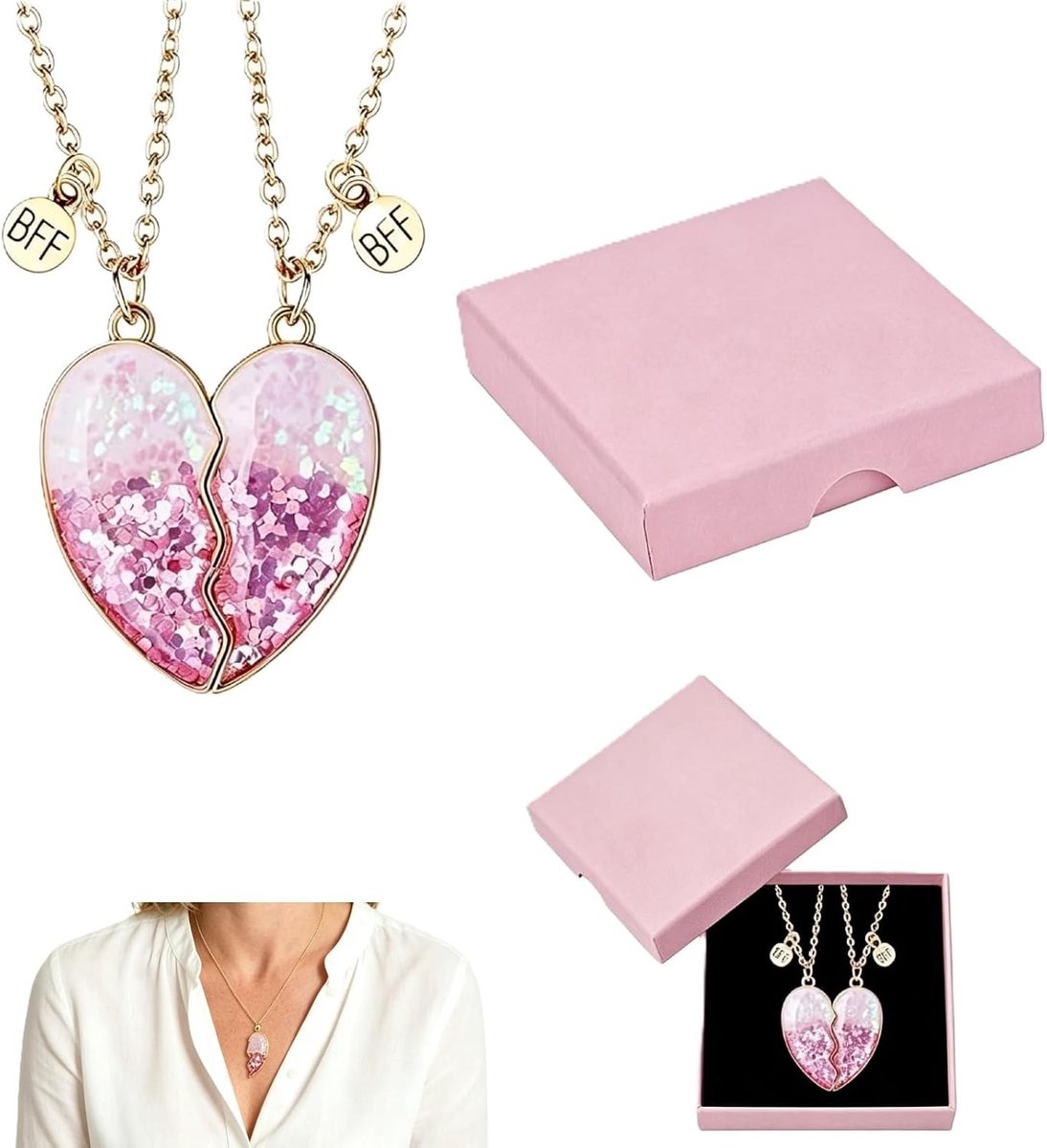 Vriendschapskettingen Set voor 2 Meisjes, Hart Hanger met Cadeauverpakking, Perfecte Geschenkidee voor Beste Vriendin, Puzzelvorm Hart Ketting voor Zus, Verbonden Kettingen voor Twee