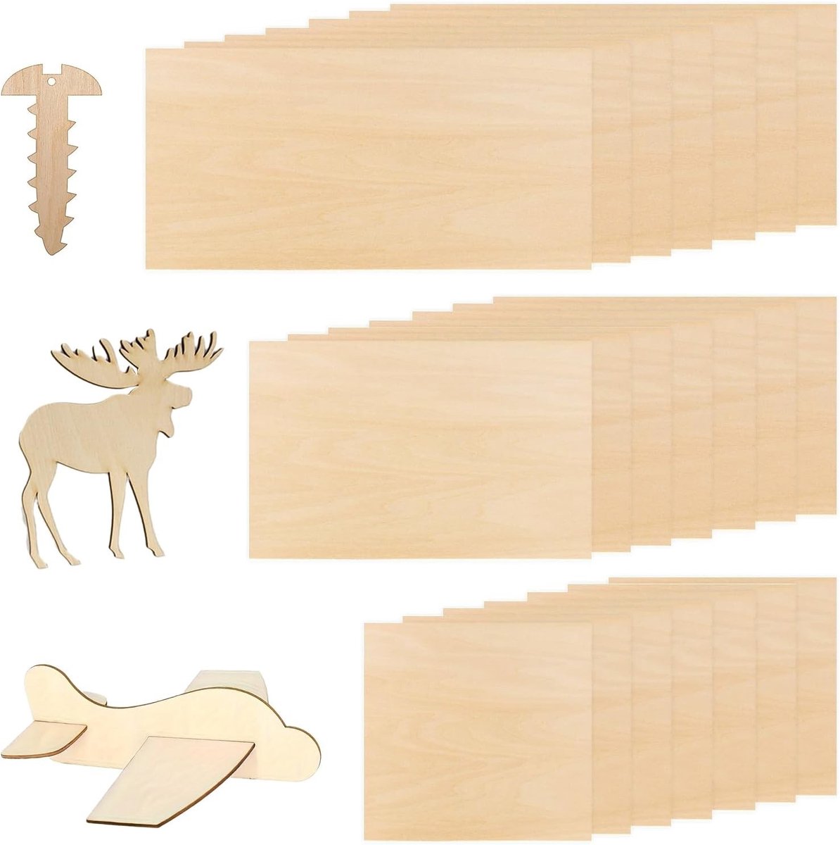 Houten Plywood Panelen Set van 21 Stukken - DIY Craft Hout voor Schilderen, Graveren en Modelbouw - 2 mm Dikte en 3 Maten 100x100, 100x150, 100x200 mm