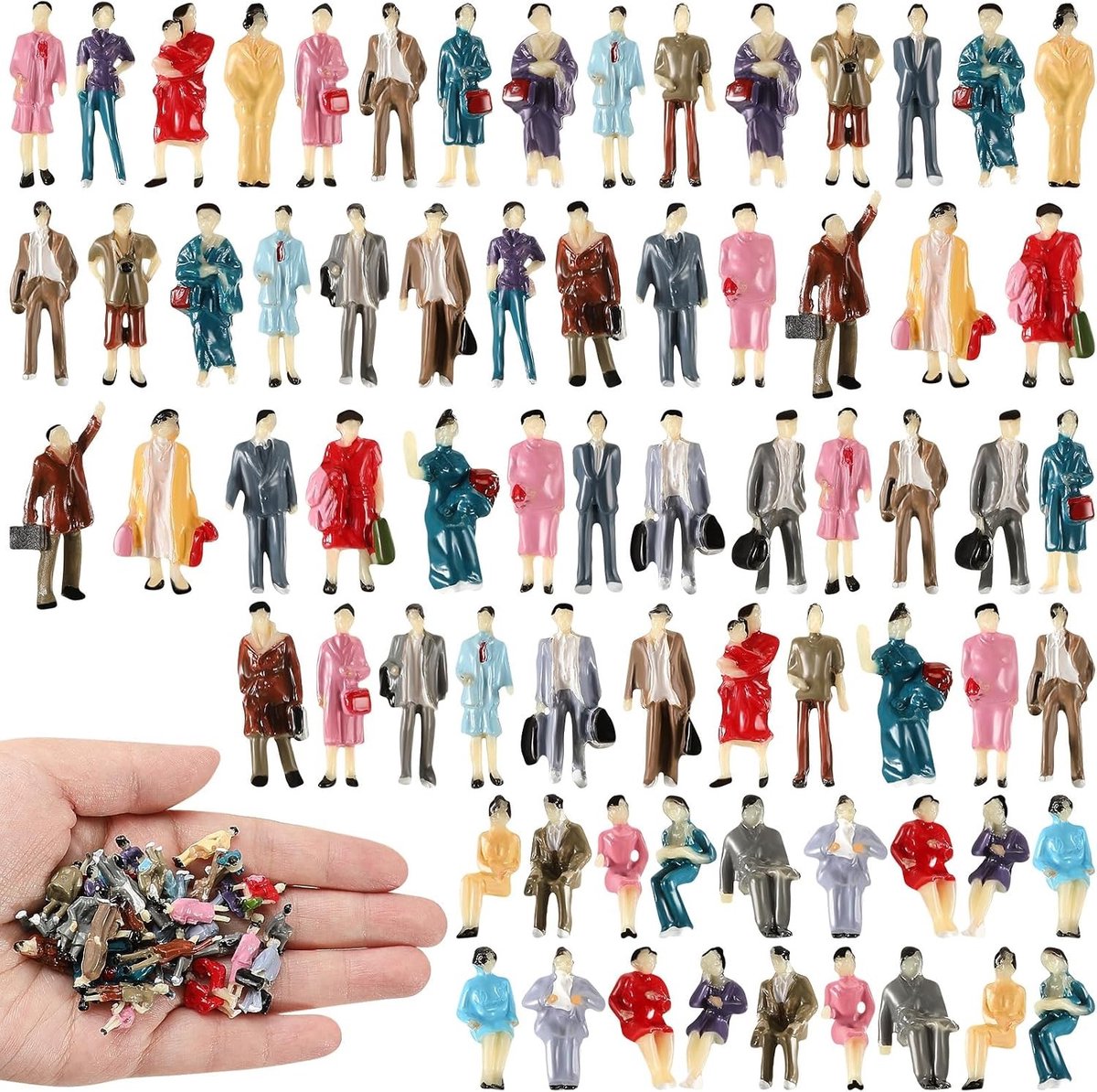Mini Figuren Set van 50 Stuks, Schaal 1:87, Geschilderde Poppen voor Modelbouw en Diorama's