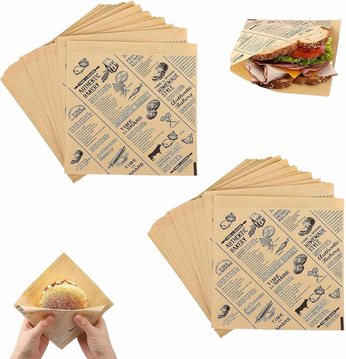 Dikke burgerpapier vellen voor sandwiches, ideaal voor catering en take-away, 100 stuks