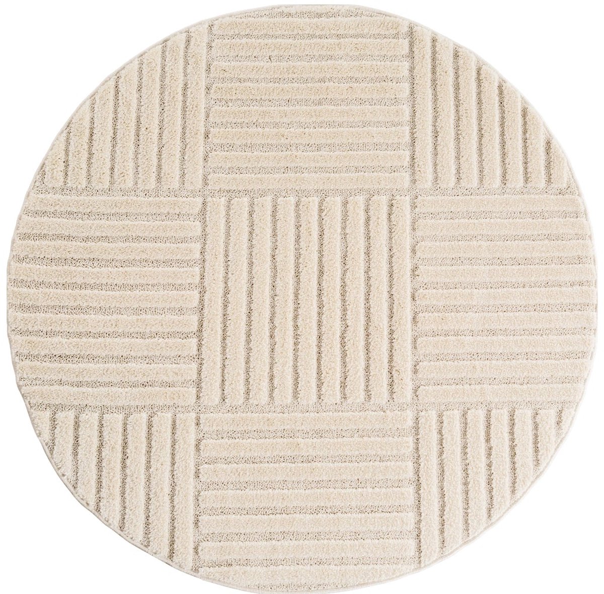 Dutch XXL Rond Japandi Vloerkleed | Tapijt | Art | Blokken | Crème | 80x80 cm