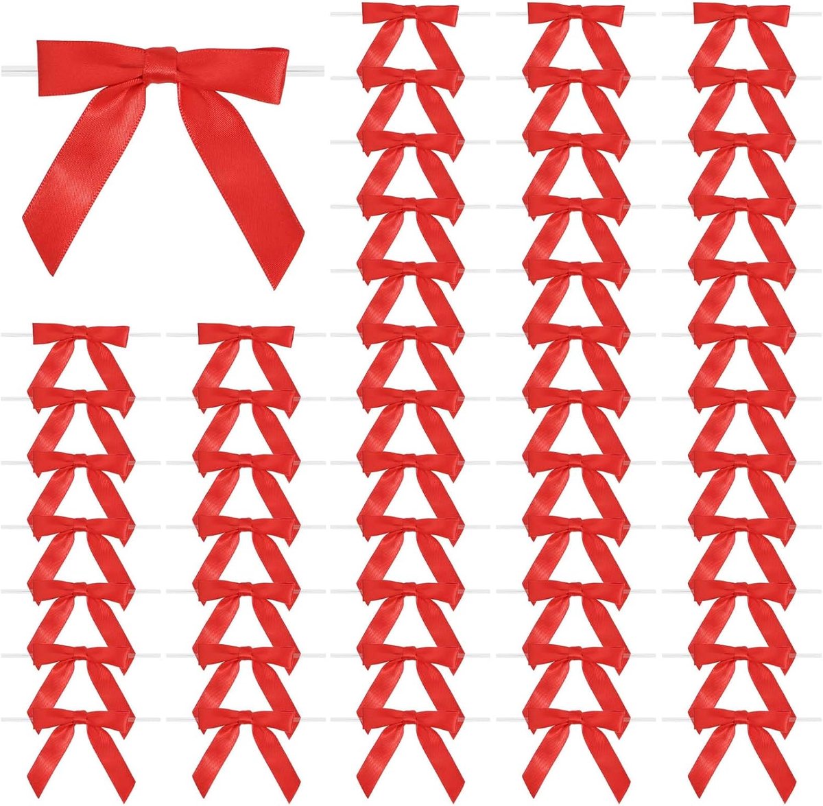 Halloween Decoratie - Kerstversiering - Satijnen Strikken met Binddraad - 1,5x7x7 cm - Kant-en-klare Cadeaustrikken voor Geschenken, Feestjes en Decoratie - 50 stuks - Rood