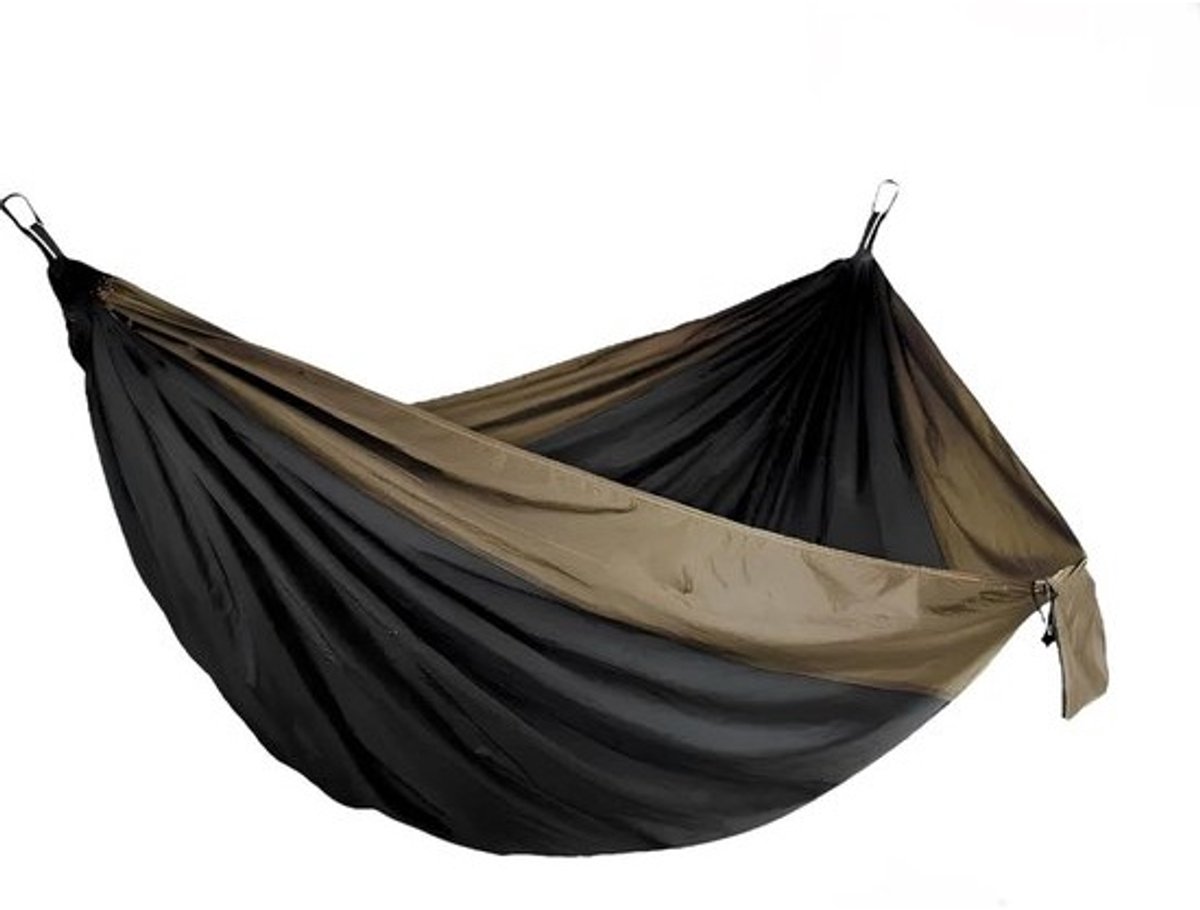 Dubbele Hangmat - Kampeerhangmat Tweekleurige Hangmat - Ontspannen Buiten - Compleet met Draagtas - 2.6 x 1.4 Meter - Zwart/Bruin