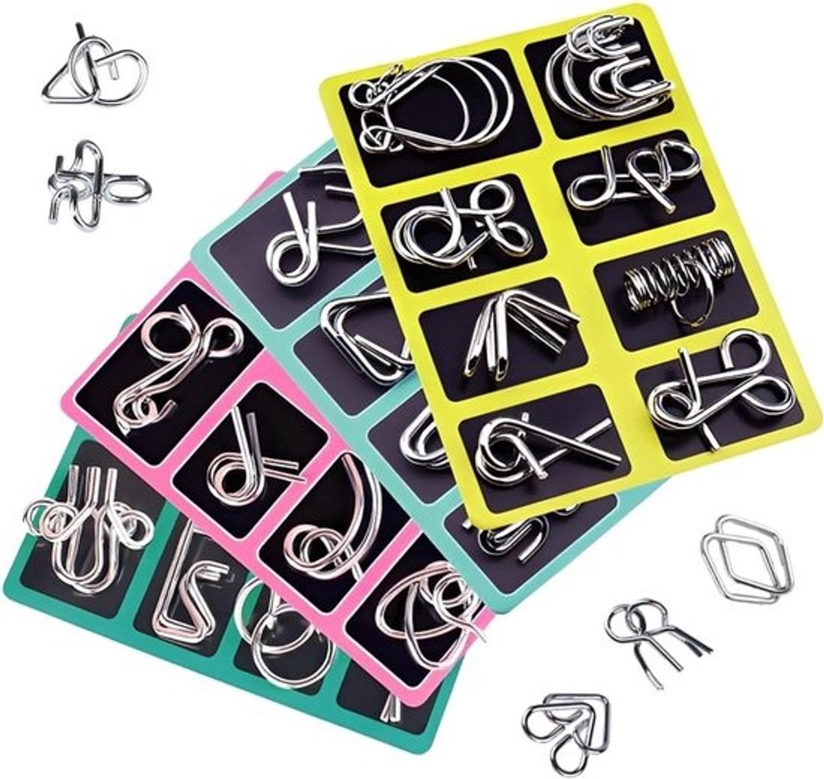 Metalen Ringpuzzel - IQ Puzzel Hersenkraker - Mentale Uitdaging - 32 Delige Set - 18.4 x 13.5 cm - Metaal