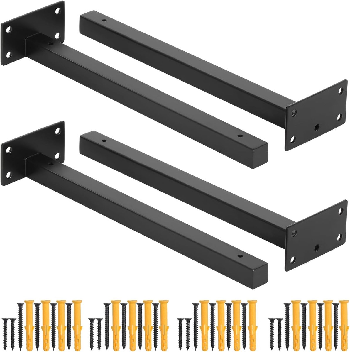 Zware metalen wandplanken steunen, 4 stuks, industriële zwarte plankenbeugels, geschikt voor 40-60 kg, 20 mm dik, perfect voor opslag en decoratie
