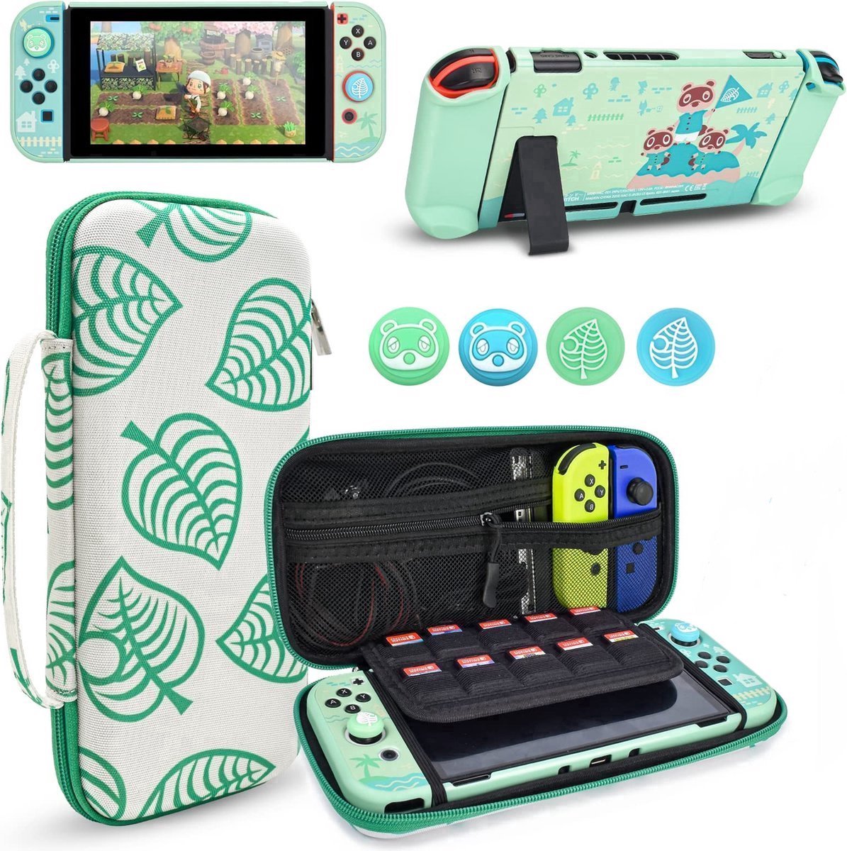 casalora™-Draagtas voor Nintendo Switch-Accessoires-Case-voor Switch Console-met dockbare harde kaft-Duimgreepdoppen-Animal