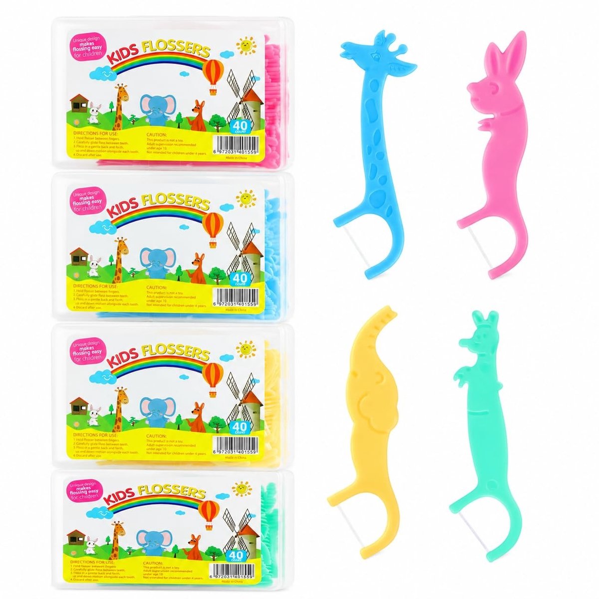 Tandflosssticks voor Kinderen - 160 Stuks in 4 Kleuren