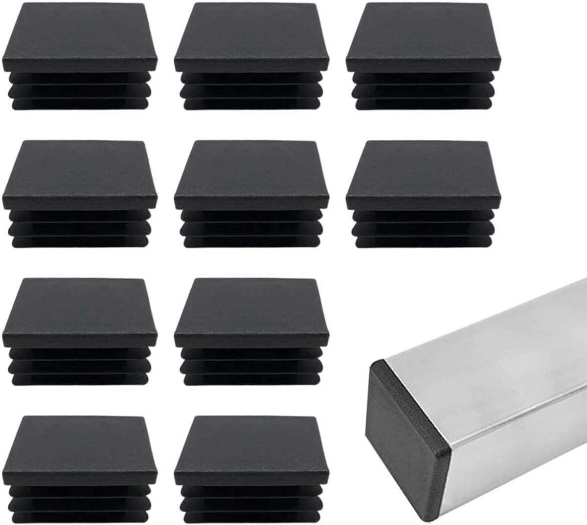 Set van 10 Slat Plugs 30 x 30 mm voor Vierkante Buizen, Eindkappen, PE Kunststof en Stalen Pijpstoppen voor Aluminium en RVS Tubes
