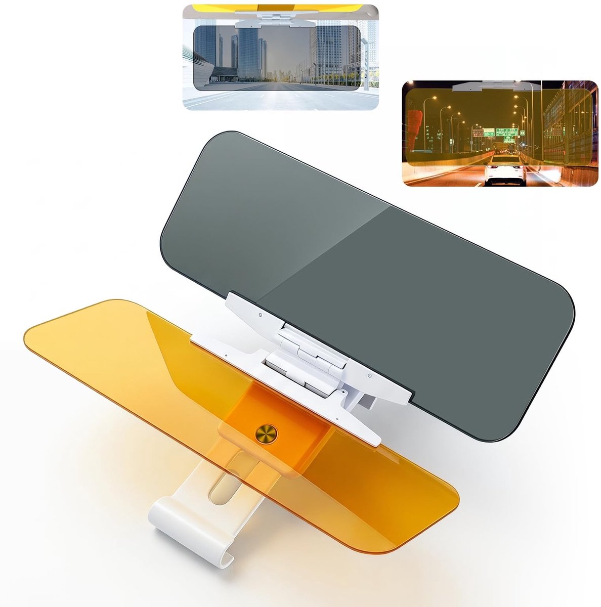 2-in-1 Auto Zonnevisser met Anti-glare Functie en Spiegel - Geel/Grijs