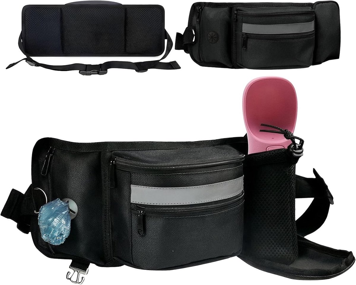 Multifunctionele snackzak voor honden met reflecterende band, grote capaciteit, ideaal voor wandelingen en training