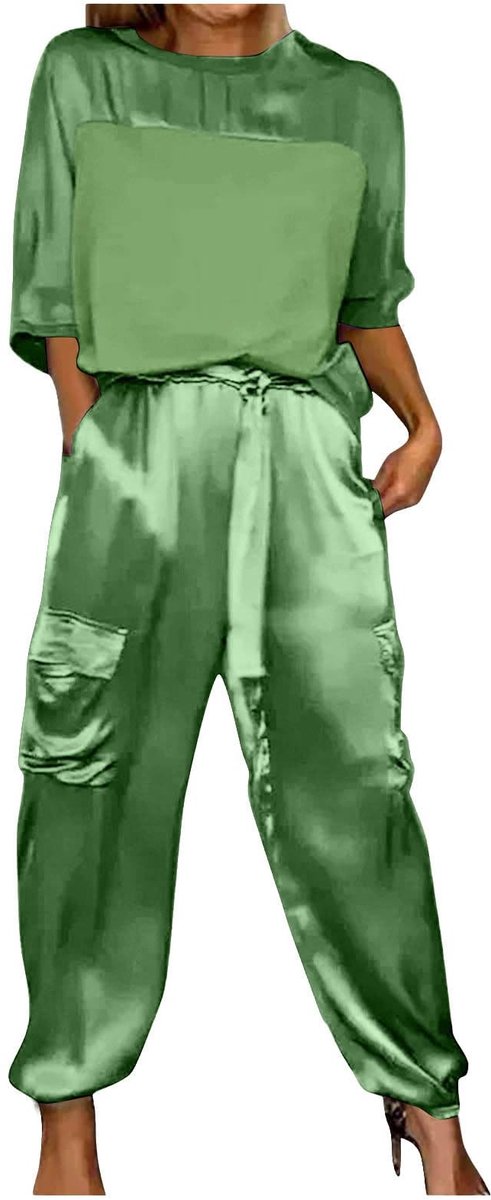 Dames Satijnen Broekpak - Elegante 2-delige Set - Groen