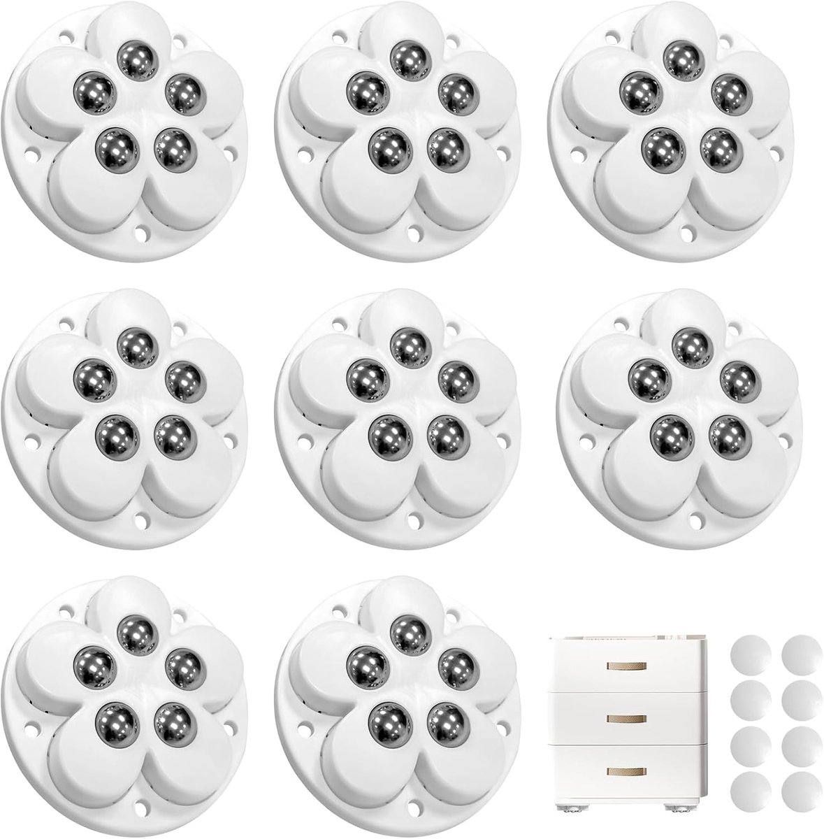 Kleine draaiwielen voor meubels, 54 mm, 300 kg draagvermogen, ideaal voor het verplaatsen van grote meubels, set van 8 stuks